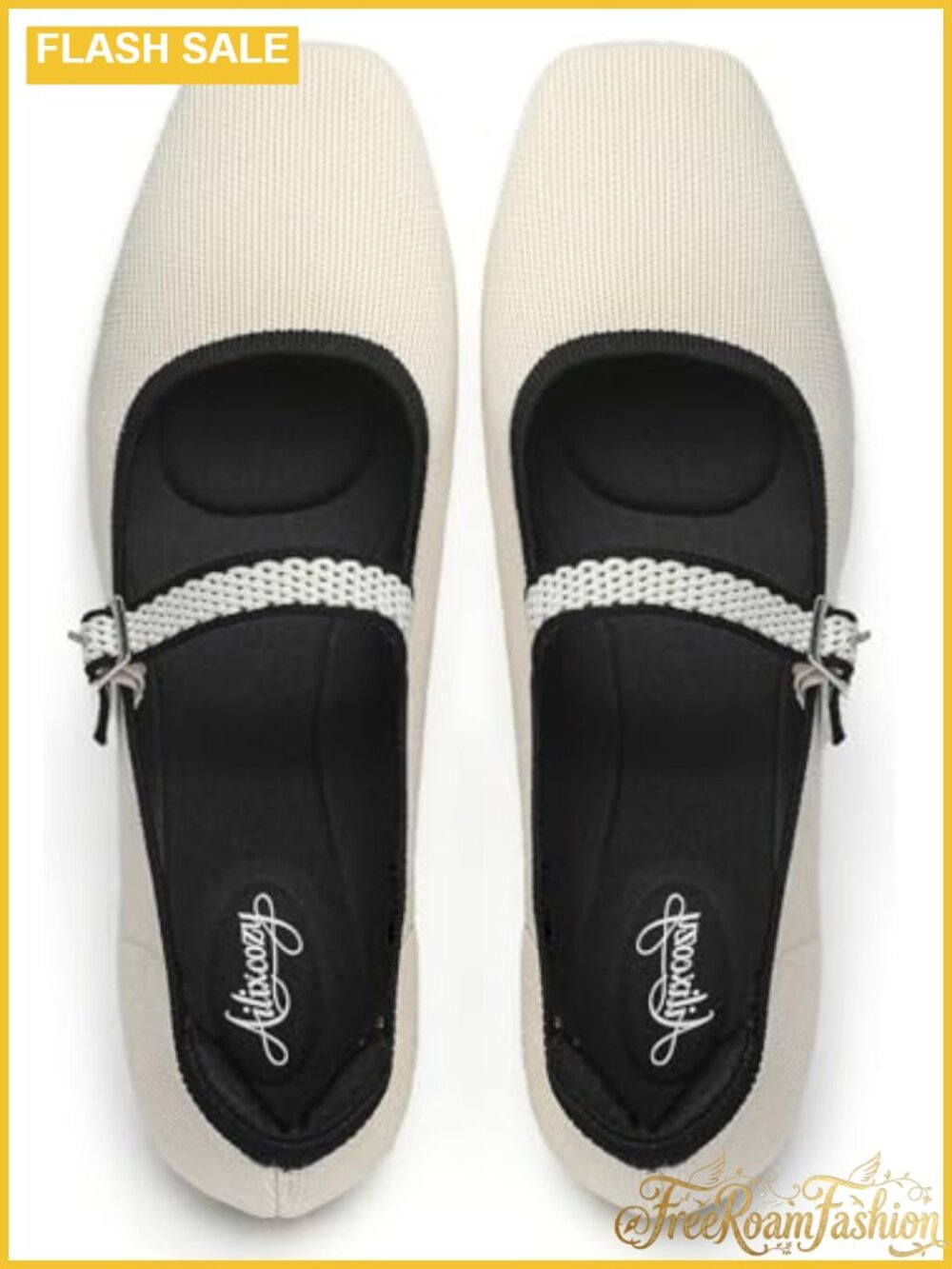 Women's Square Toe Mary Jane Ballet Flats Knit Arch Support Washable Shoes